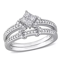 Diamond Bridal Ring Set Sterling Silver
