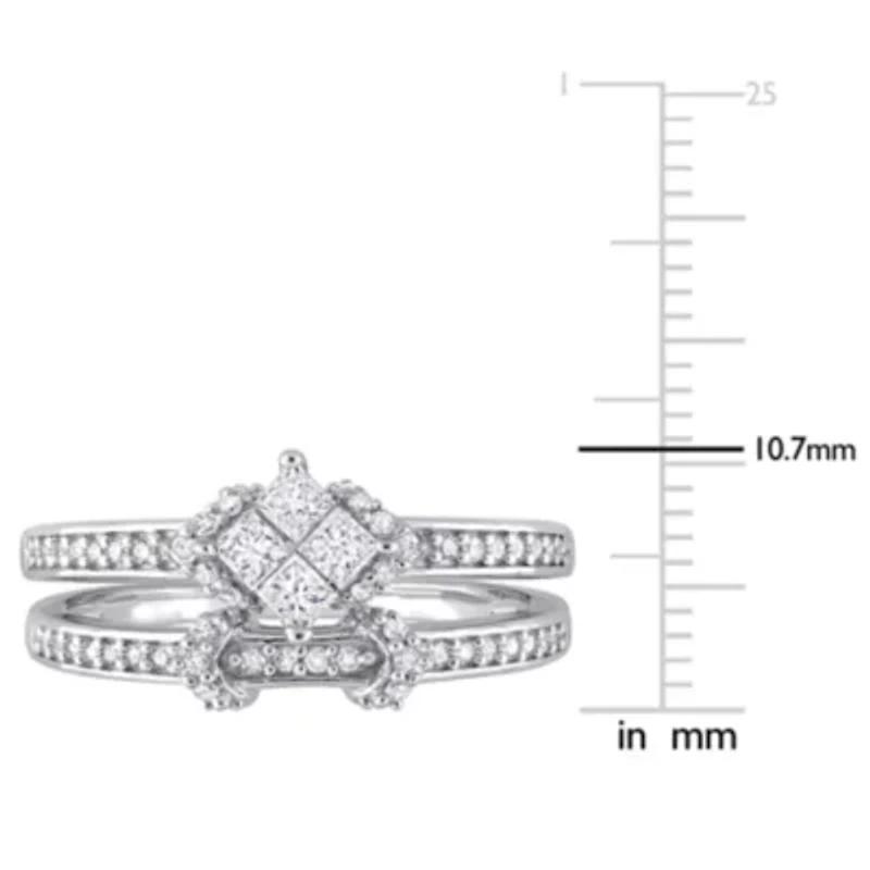 Diamond Bridal Ring Set Sterling Silver