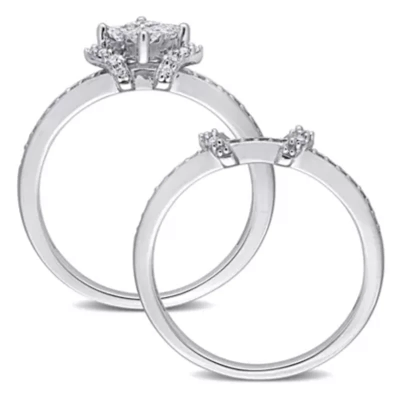 Diamond Bridal Ring Set Sterling Silver
