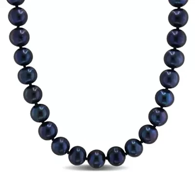 9-10mm Black Freshwater Cultured Pearl Necklace Sterling Silver