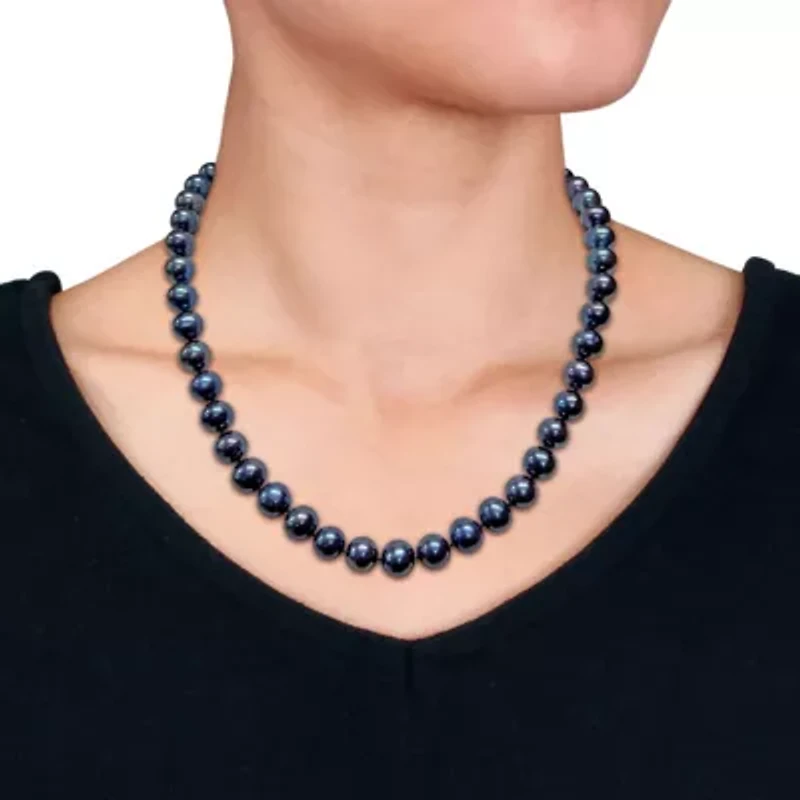 9-10mm Black Freshwater Cultured Pearl Necklace Sterling Silver