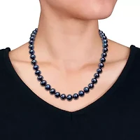 9-10mm Black Freshwater Cultured Pearl Necklace Sterling Silver