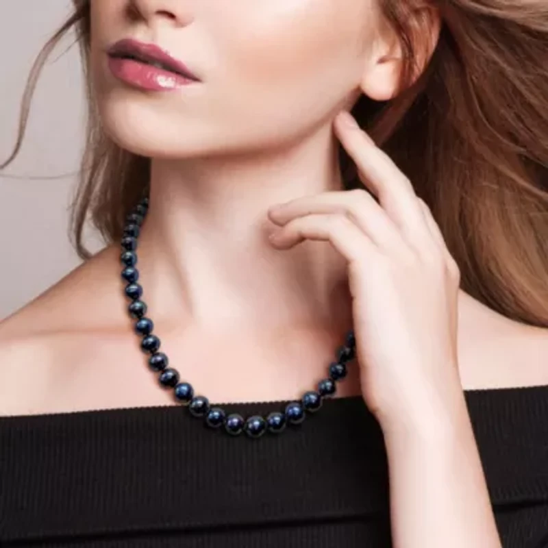 9-10mm Black Freshwater Cultured Pearl Necklace Sterling Silver