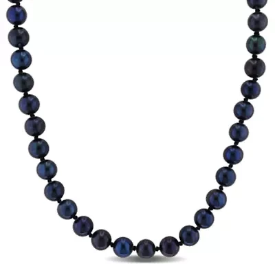 6-6.5mm Black Freshwater Cultured Pearl Necklace Sterling Silver