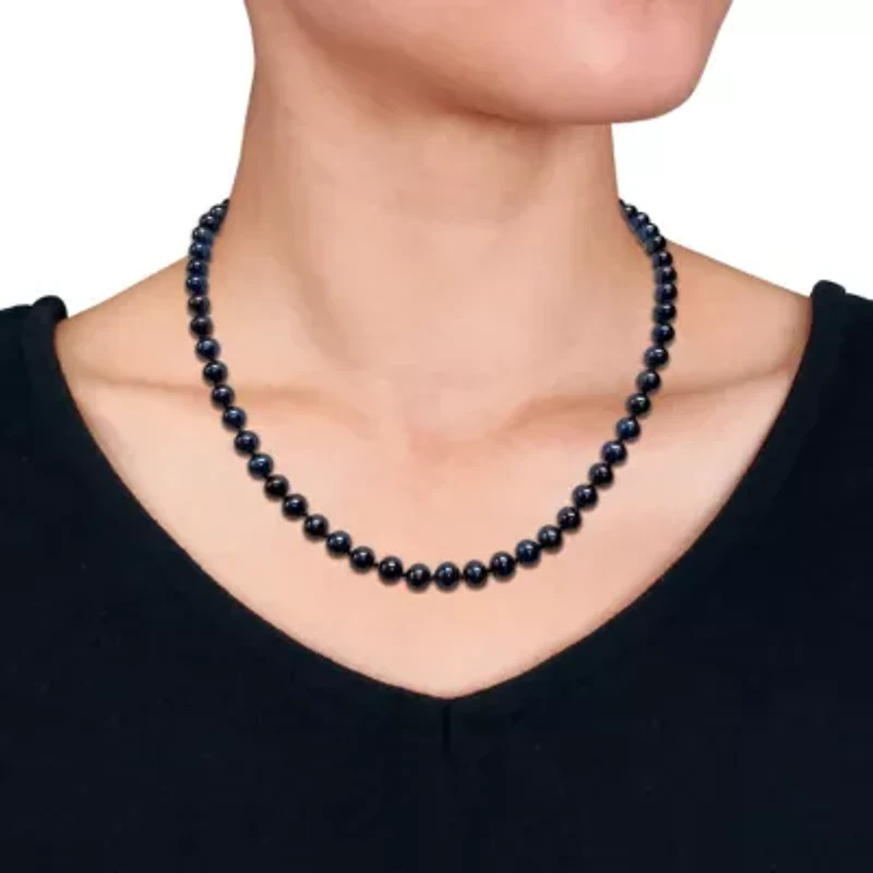 6-6.5mm Black Freshwater Cultured Pearl Necklace Sterling Silver