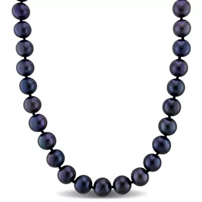 8-9mm Black Freshwater Cultured Pearl Necklace Sterling Silver