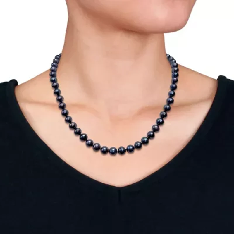 8-9mm Black Freshwater Cultured Pearl Necklace Sterling Silver