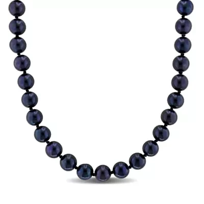 7-7.5mm Black Freshwater Cultured Pearl Necklace Sterling Silver