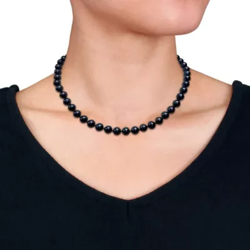 7-7.5mm Black Freshwater Cultured Pearl Necklace Sterling Silver