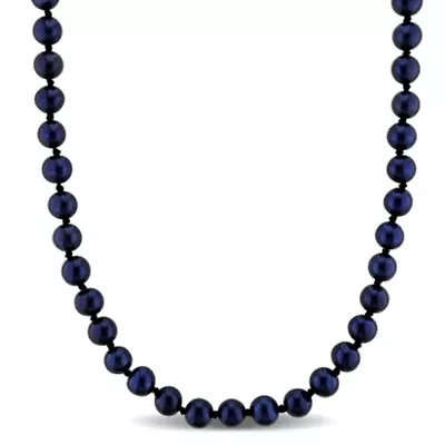 5-5.5mm Black Freshwater Cultured Pearl Necklace Sterling Silver