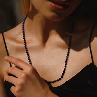 5-5.5mm Black Freshwater Cultured Pearl Necklace Sterling Silver