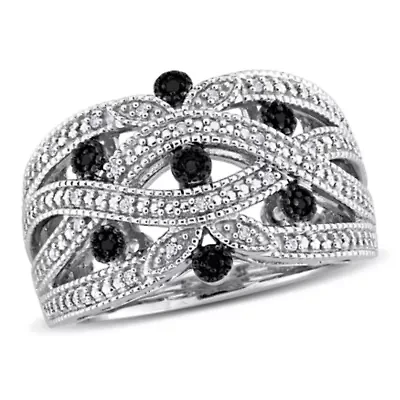 Black & White Diamond Ring Sterling Silver Rhodium Plated