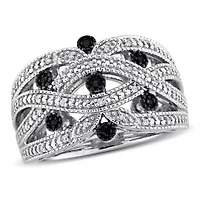 Black & White Diamond Ring Sterling Silver Rhodium Plated