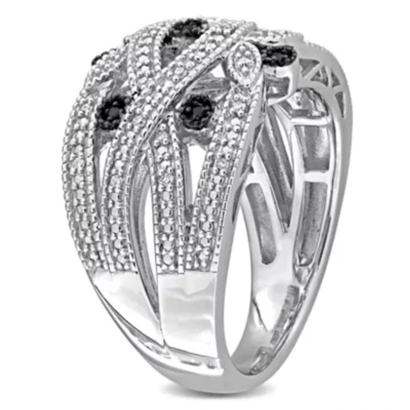 Black & White Diamond Ring Sterling Silver Rhodium Plated