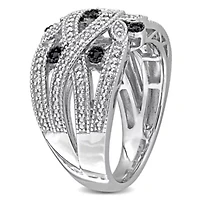 Black & White Diamond Ring Sterling Silver Rhodium Plated