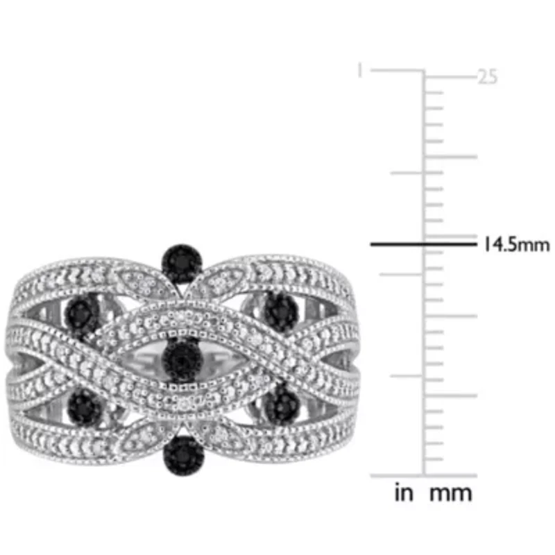 Black & White Diamond Ring Sterling Silver Rhodium Plated