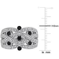 Black & White Diamond Ring Sterling Silver Rhodium Plated