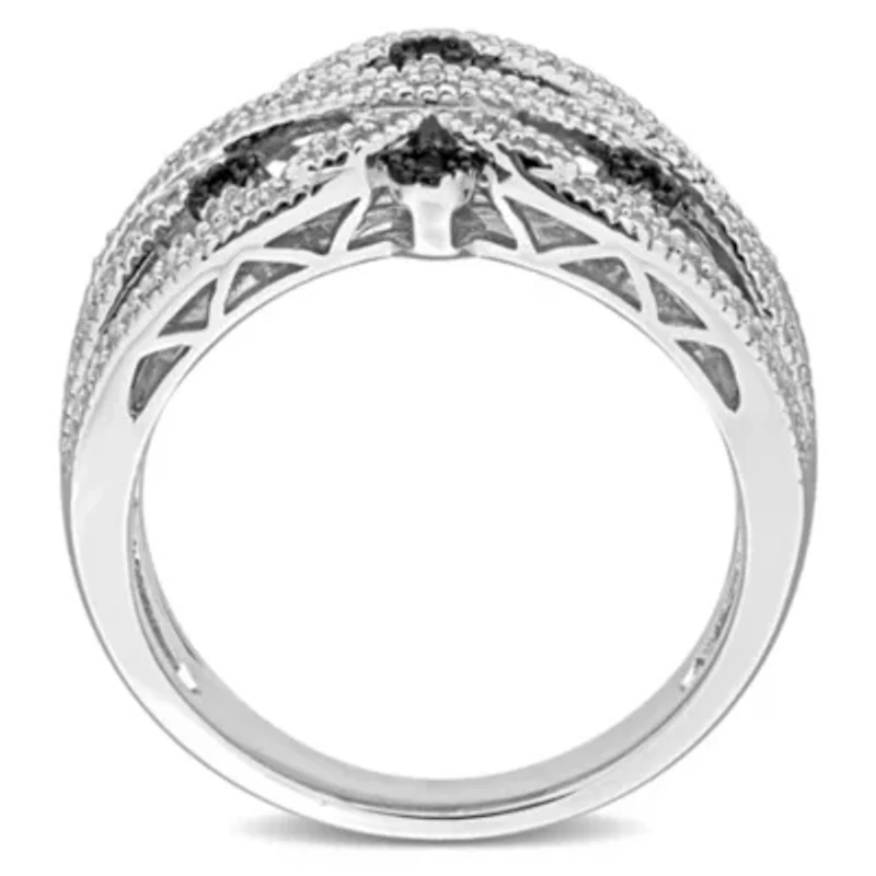 Black & White Diamond Ring Sterling Silver Rhodium Plated