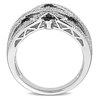 Black & White Diamond Ring Sterling Silver Rhodium Plated
