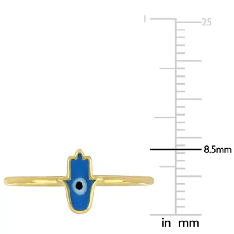 Turquoise & White Enamel Hamsa Ring 14K Yellow Gold