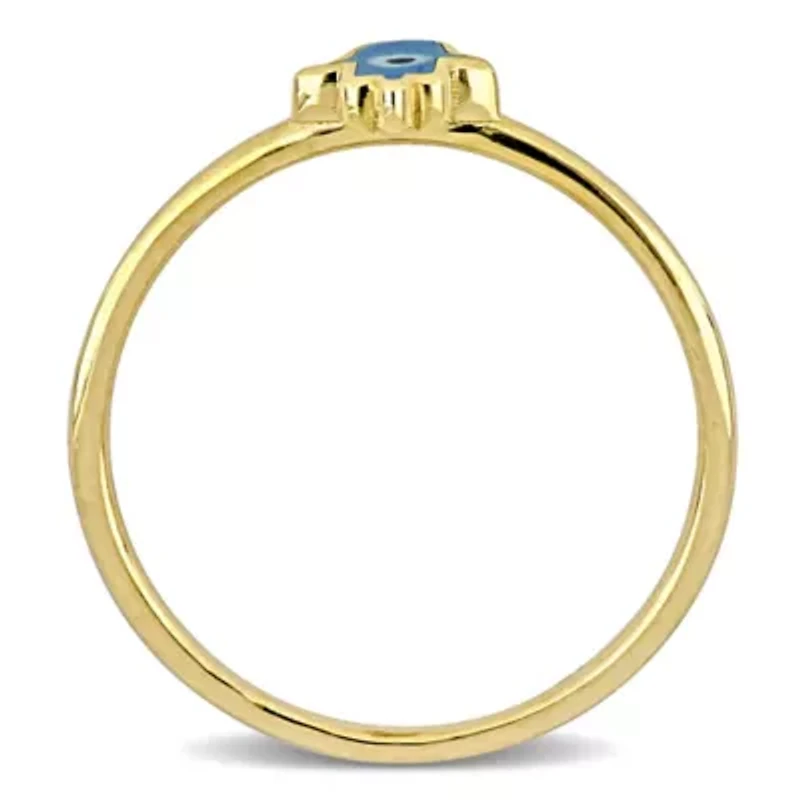 Turquoise & White Enamel Hamsa Ring 14K Yellow Gold