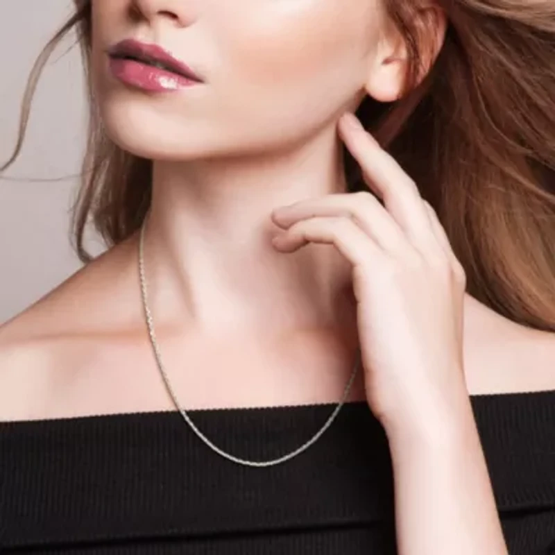 1.2mm Diamond Cut Cable Chain Necklace 14K White Gold