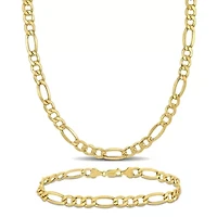 2-Piece Set of Men's 7mm Figaro Chain Necklace & Bracelet 10K Yellow Gold