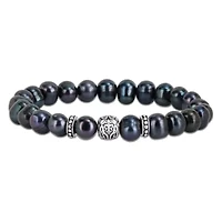 8-9mm Freshwater Cultured Pearl Stretchable Bracelet with Silvertone Rondelles