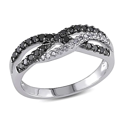 Black & White Diamond Ring 10k Gold Rhodium Plated