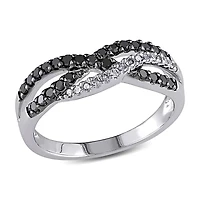 Black & White Diamond Ring 10k Gold Rhodium Plated