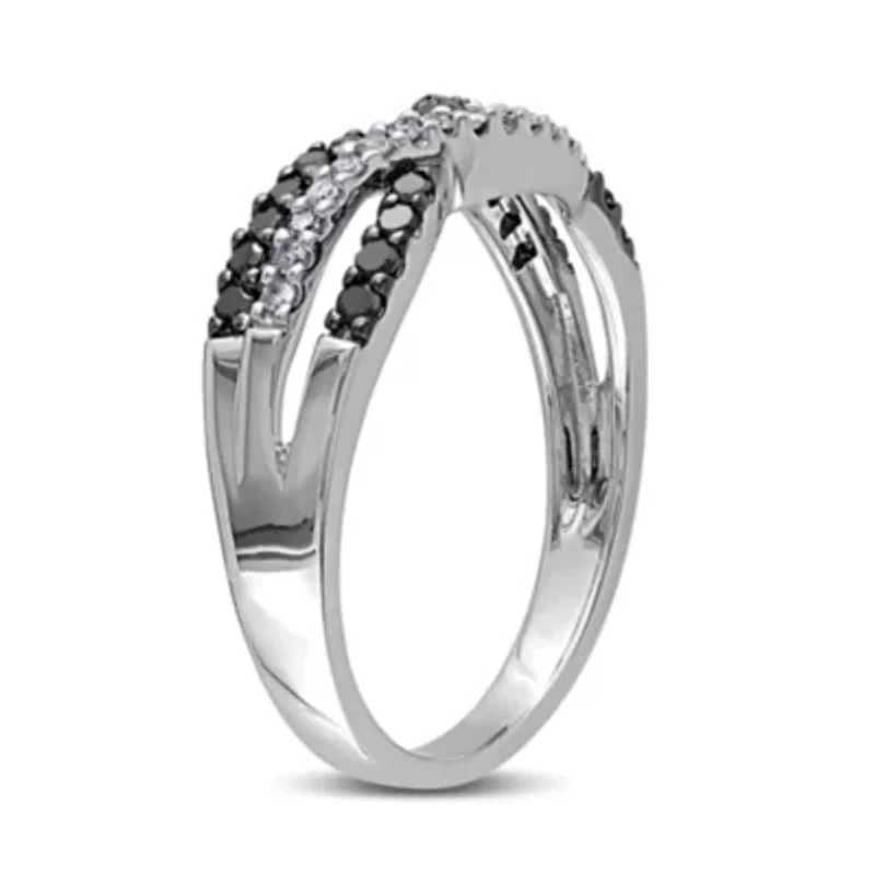 Black & White Diamond Ring 10k Gold Rhodium Plated