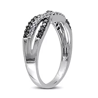 Black & White Diamond Ring 10k Gold Rhodium Plated