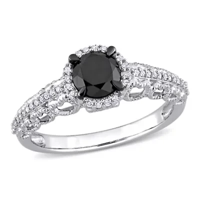 Black & White Diamond Ring 10k Gold Rhodium Plated
