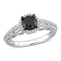 Black & White Diamond Ring 10k Gold Rhodium Plated