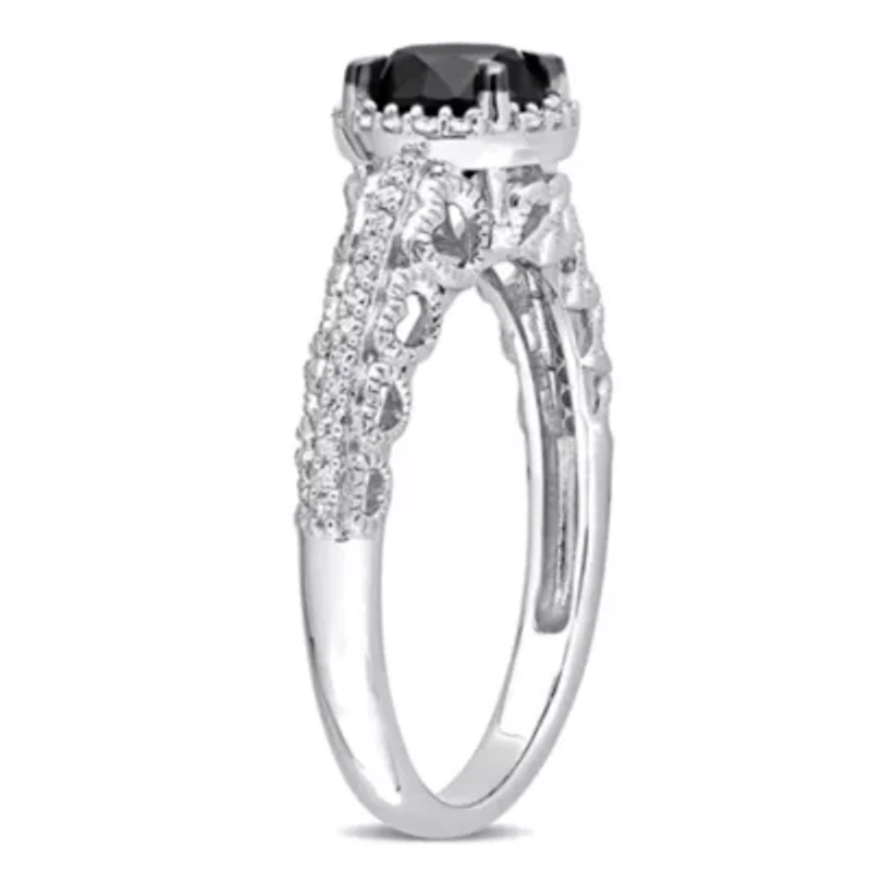 Black & White Diamond Ring 10k Gold Rhodium Plated