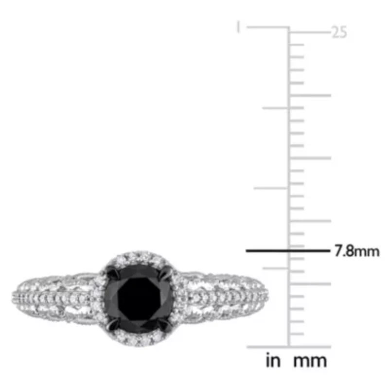 Black & White Diamond Ring 10k Gold Rhodium Plated