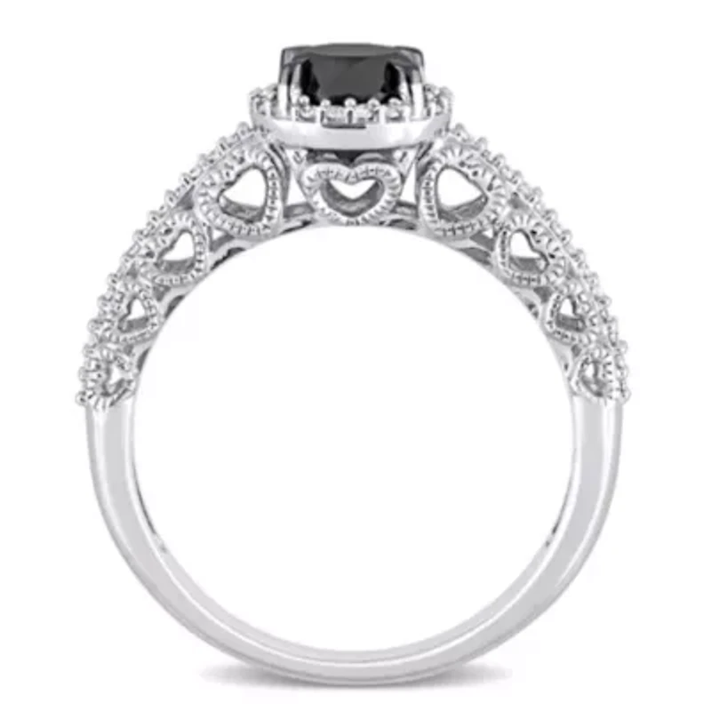 Black & White Diamond Ring 10k Gold Rhodium Plated