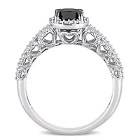 Black & White Diamond Ring 10k Gold Rhodium Plated