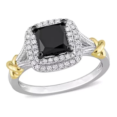 Black & White Diamond Ring 14k Two-Tone Gold Rhodium Plated