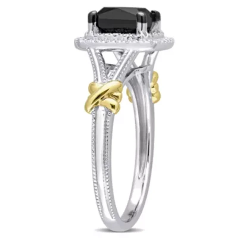 Black & White Diamond Ring 14k Two-Tone Gold Rhodium Plated