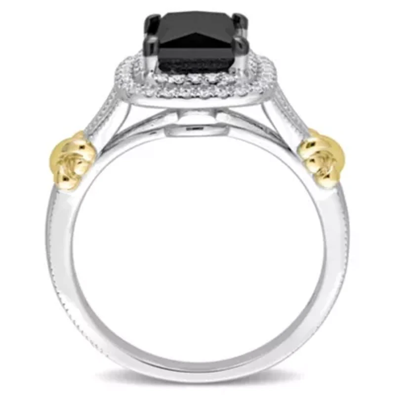 Black & White Diamond Ring 14k Two-Tone Gold Rhodium Plated