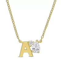 Lab Created White Sapphire Initial Necklace Yellow Plated Sterling Silver