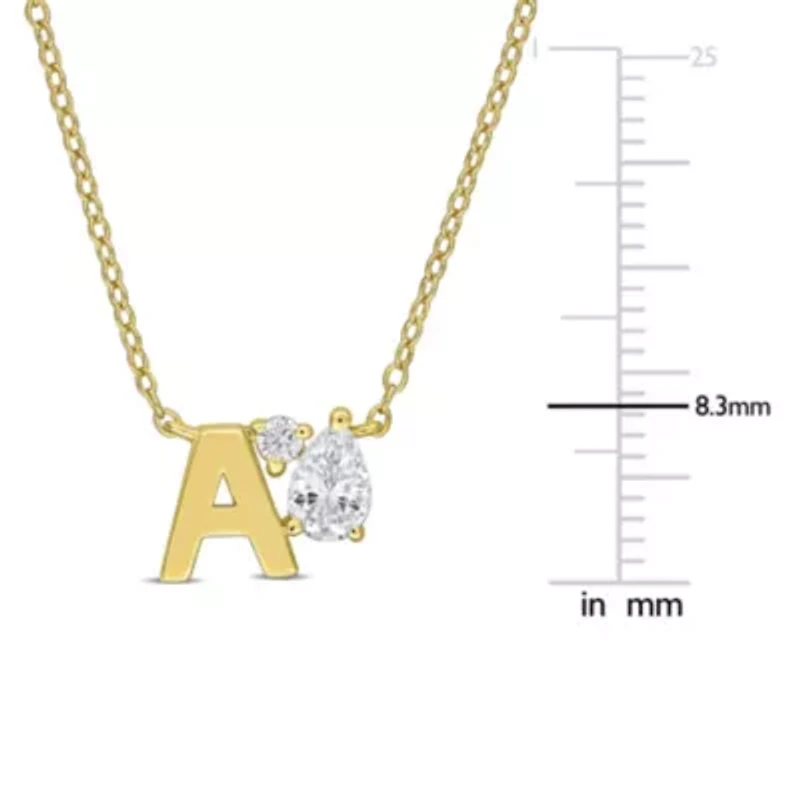Lab Created White Sapphire Initial Necklace Yellow Plated Sterling Silver