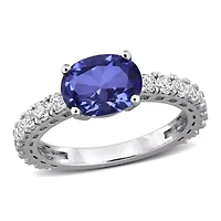 Lab Created Gemstone & White Sapphire Ring Sterling Silver
