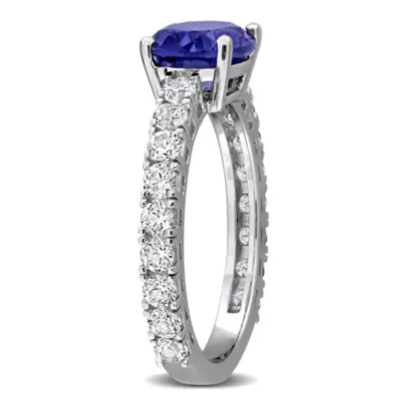 Lab Created Gemstone & White Sapphire Ring Sterling Silver