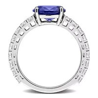 Lab Created Gemstone & White Sapphire Ring Sterling Silver