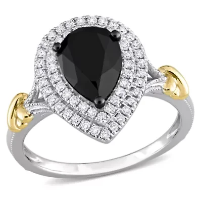 Black & White Diamond Ring 14k Two-Tone Gold Rhodium Plated