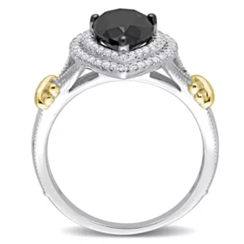 Black & White Diamond Ring 14k Two-Tone Gold Rhodium Plated