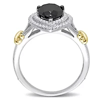 Black & White Diamond Ring 14k Two-Tone Gold Rhodium Plated