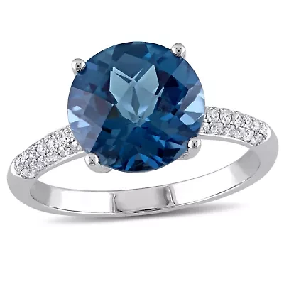 Diamond & London Blue Topaz Ring 14k White Gold